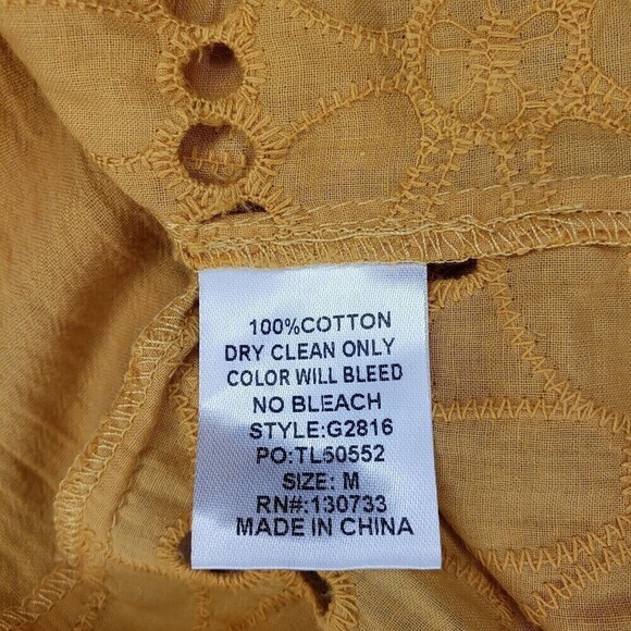 Umgee New Mustard Eyelet Floral Embroidered Boho Short Sleeve Top M - Picture 10 of 10